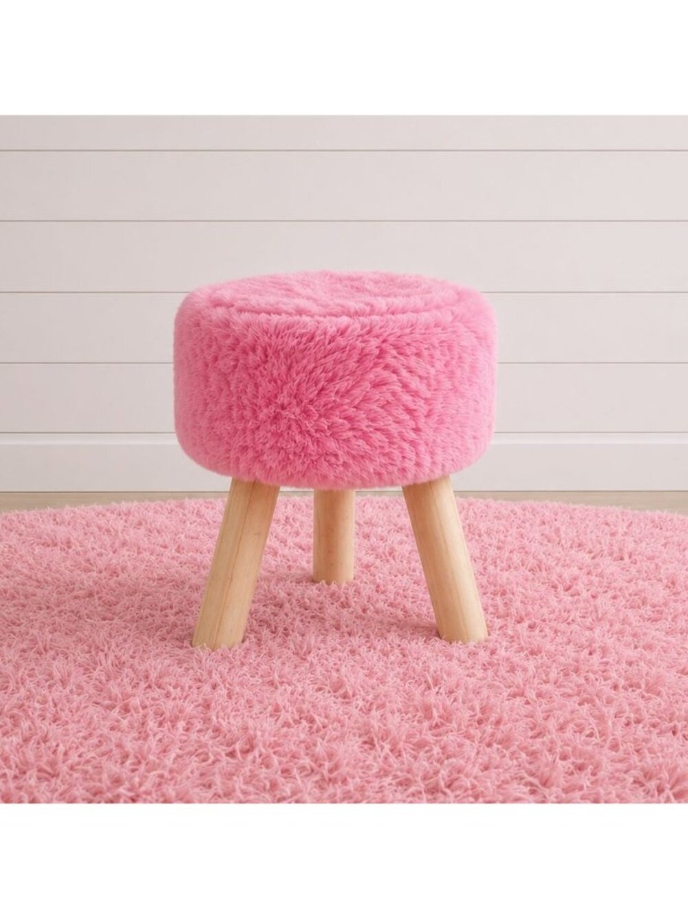 Pink Faux Fur Kids Stool Princess Bedroom 11 Inch Kawaii Decor Footrest Seat